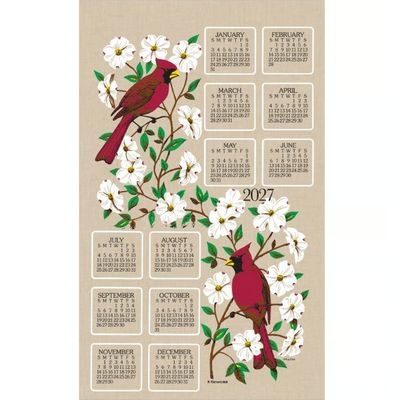 Dogwood and Cardinal 2027 Calendar Towel