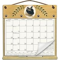 Wooden Refillable Siamese Cat Calendar Holder Filled with a 2026 Calendar and Includes an Order Form Page for 2027