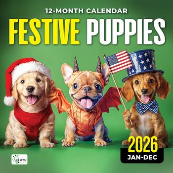 Festive Puppies 2026 Wall Calendar