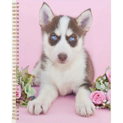 Beautiful Husky Puppy with Pink Roses Planner