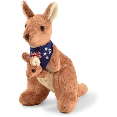 Plush Kangaroo with Australia Scarf and Removable Joey