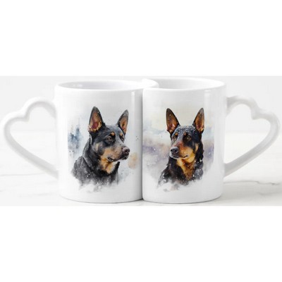 Beautiful Snowy Black & Tan Australian Kelpie Dog Coffee Mug Set