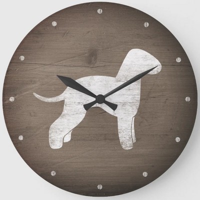 Bedlington Terrier Silhouette Rustic Style Large Clock