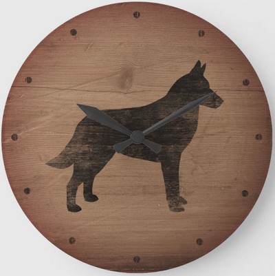 Belgian Malinois Silhouette Rustic Style Large Clock