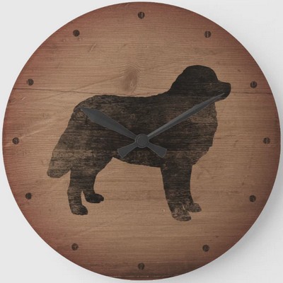 Bernese Mountain Dog Silhouette Rustic Style Large Clock