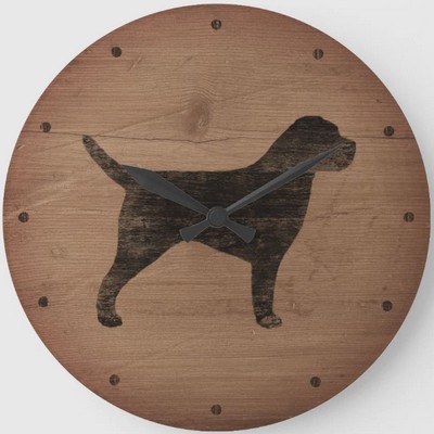 Border Terrier Silhouette Rustic Style Large Clock