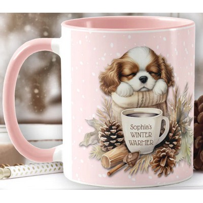 Christmas Winter Pink Cavalier King Charles Puppy Mug