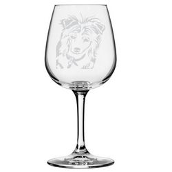 Chinese Crested Dog Personalized Custom Themed Etched Wine Glass