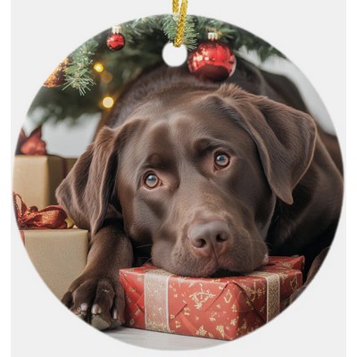 Chocolate Lab Christmas Ceramic Ornament