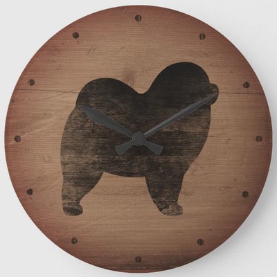 Rough Chow Chow Silhouette Rustic Style Large Clock