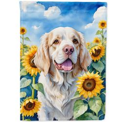 Clumber Spaniel in Sunflowers Garden Flag