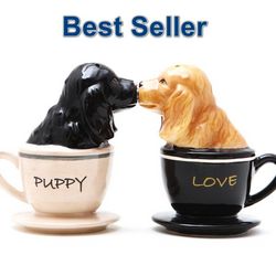 Kissing Cocker Spaniel Pups Salt and Pepper Shakers Set