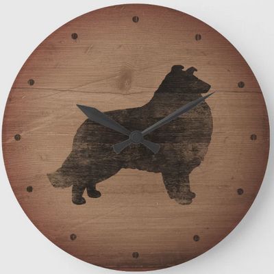 Collie Silhouette Rustic Style Large Clock