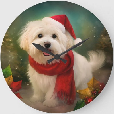 Coton De Tulear Dog in Snow Christmas Large Clock