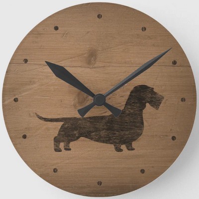 Wire Haired Dachshund Silhouette Round Clock