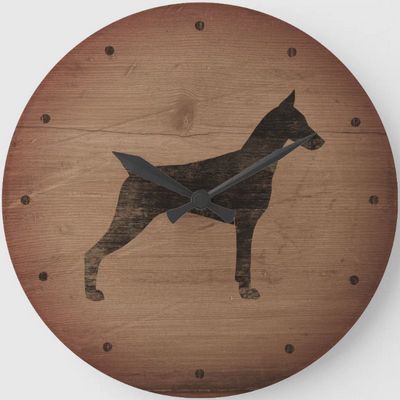 Doberman Pinscher Silhouette Rustic Style Large Clock