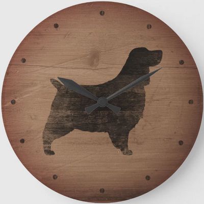 English Springer Spaniel Silhouette Rustic Style Large Clock