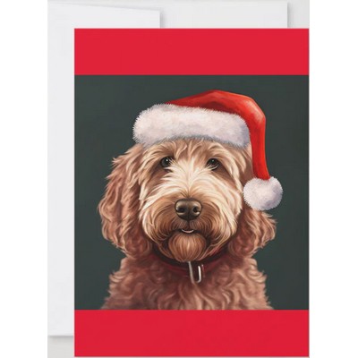 Labradoodle wearing a Santa hat Holiday Postcard