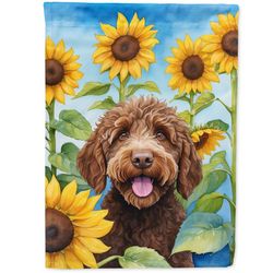 Labradoodle in Sunflowers Garden Flag