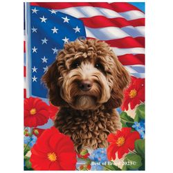 Labradoodle Chocolate - Best of Breed All-American Patriotic I Garden Flags