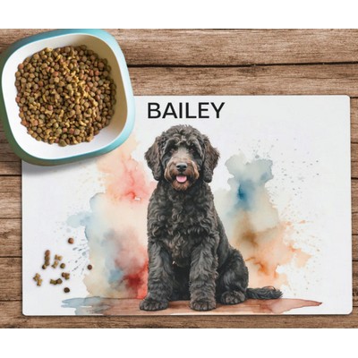 Watercolor Black Labradoodle Dog Food Mat