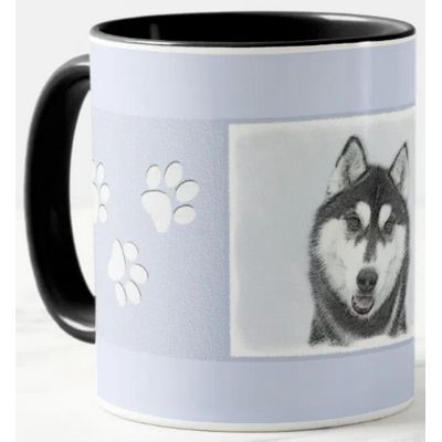 Siberian Husky (Black and White) Painting Dog Art Mug