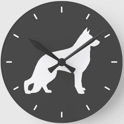 White German Shepherd Dog Silhouette GSD K-9 Round Clock