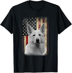 Patriotic White German Shepherd Flag T-Shirt - Black
