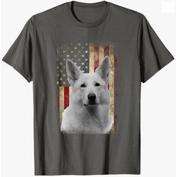 Patriotic White German Shepherd Flag T-Shirt - Asphalt Grey