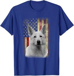 Patriotic White German Shepherd Flag T-Shirt -Royal Blue